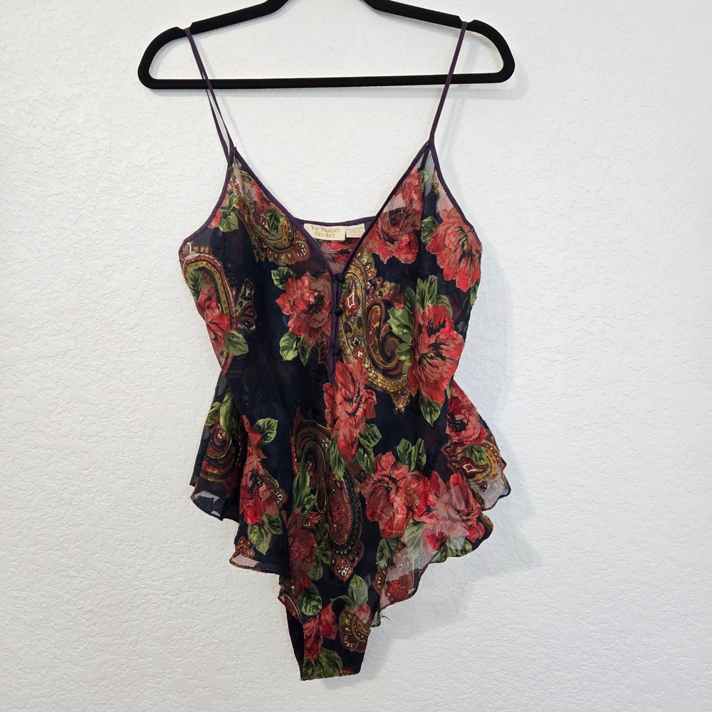 Victoria's Secret S Gold Label Vintage Floral Bodysuit Lingerie Sheer